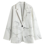 White Grunge Marble Print Women's Cotton Blazer