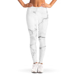 White Grunge Marble Print Women's Leggings