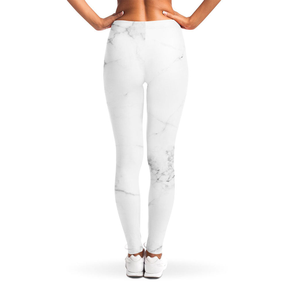 White Grunge Marble Print Women's Leggings
