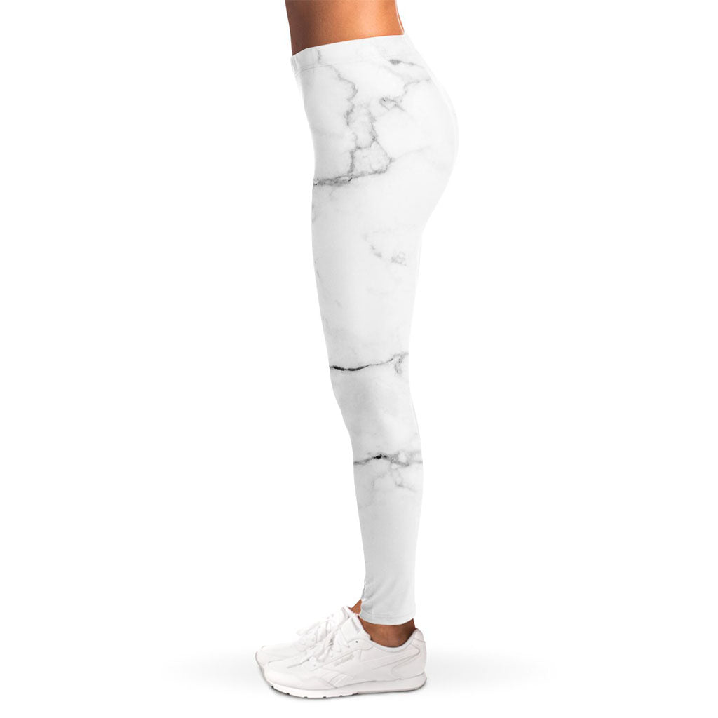 White Grunge Marble Print Women's Leggings