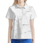 White Grunge Marble Print Women's Polo Shirt