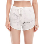 White Grunge Marble Print Women's Split Running Shorts