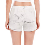 White Grunge Marble Print Women's Split Running Shorts