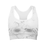 White Grunge Marble Print Women's Sports Bra