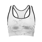 White Grunge Marble Print Women's Sports Bra