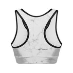 White Grunge Marble Print Women's Sports Bra