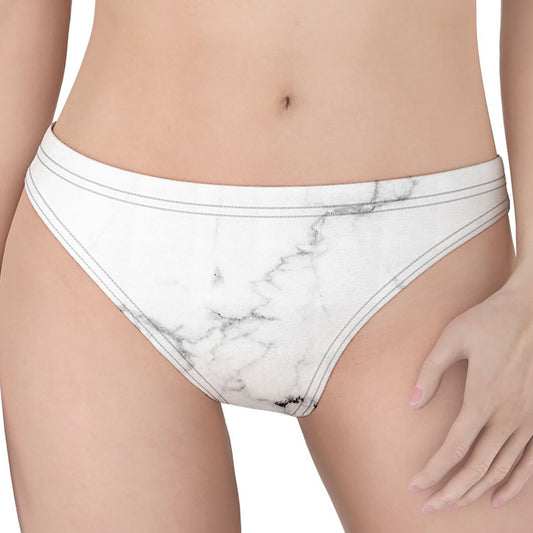 White Grunge Marble Print Women's Thong