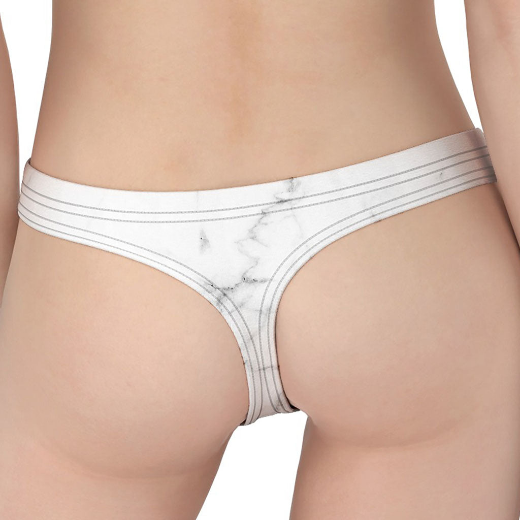 White Grunge Marble Print Women's Thong