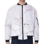 White Grunge Marble Print Zip Sleeve Bomber Jacket