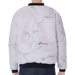 White Grunge Marble Print Zip Sleeve Bomber Jacket