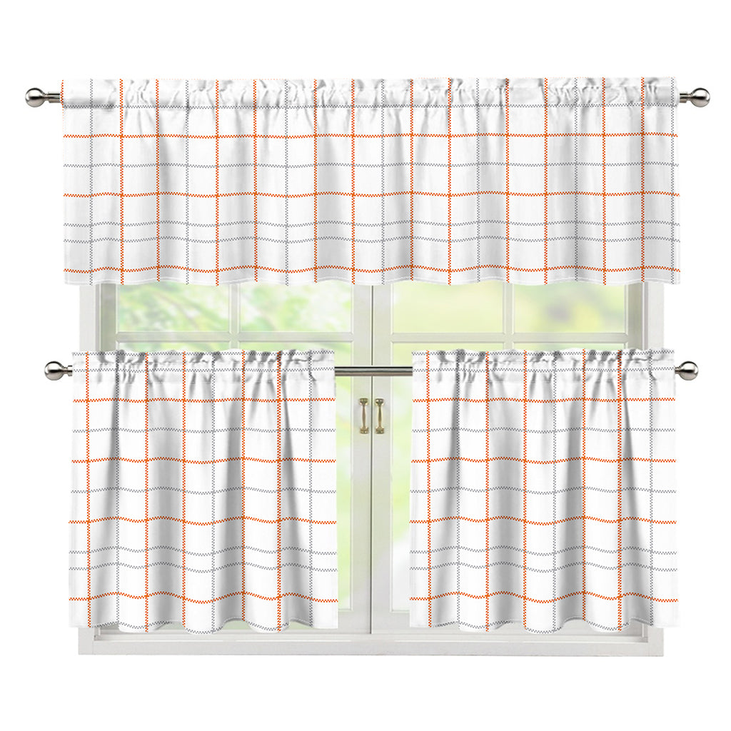 White Halloween Tattersall Pattern Print 3 Piece Kitchen Curtains