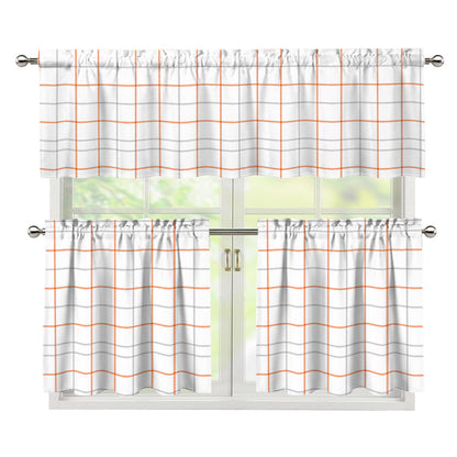 White Halloween Tattersall Pattern Print 3 Piece Kitchen Curtains