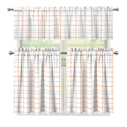 White Halloween Tattersall Pattern Print 3 Piece Kitchen Curtains