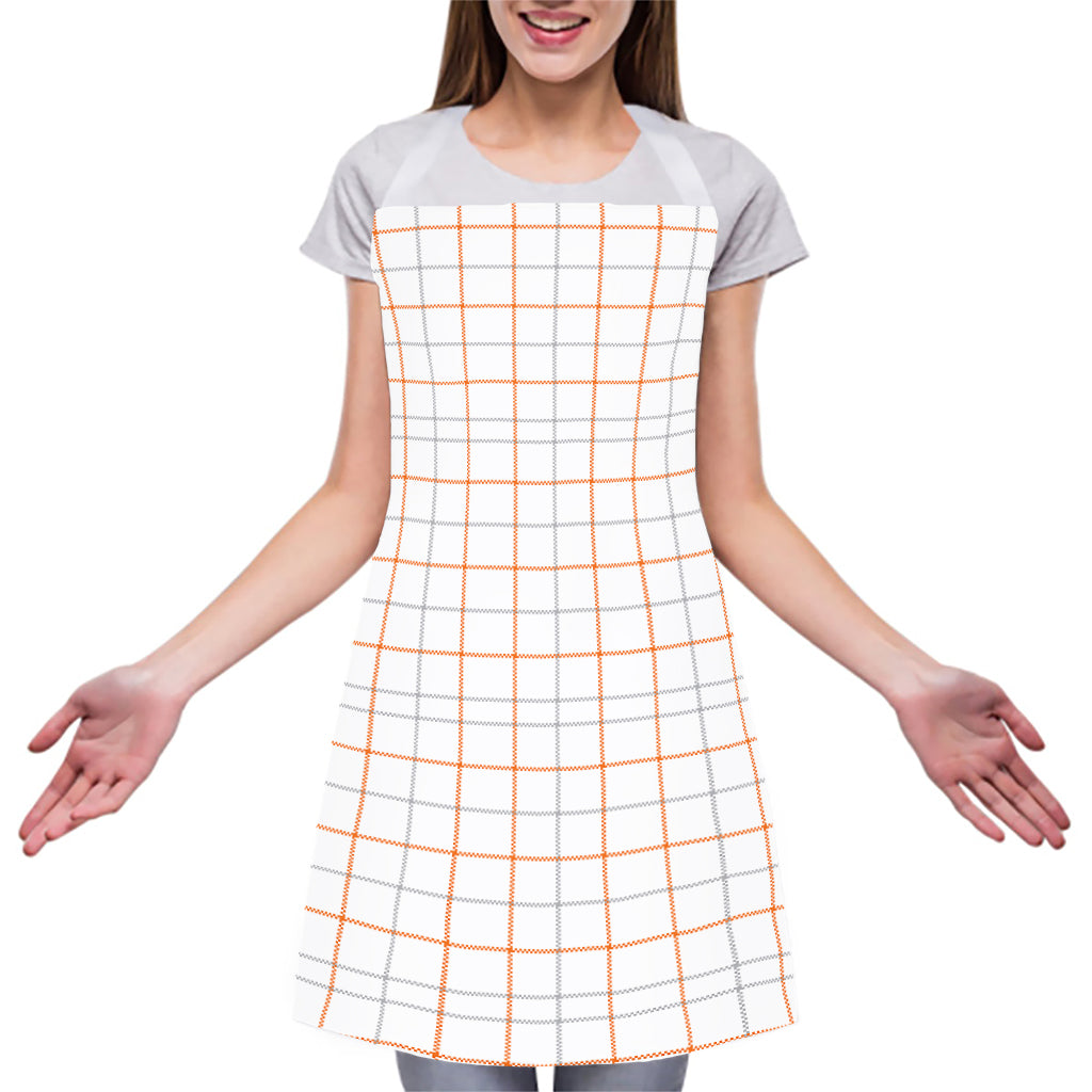 White Halloween Tattersall Pattern Print Adjustable Apron