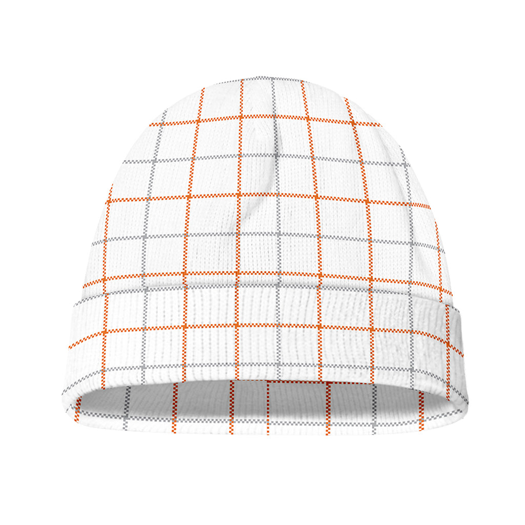 White Halloween Tattersall Pattern Print Beanie