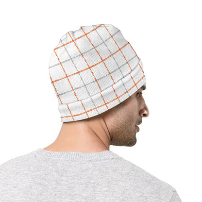 White Halloween Tattersall Pattern Print Beanie