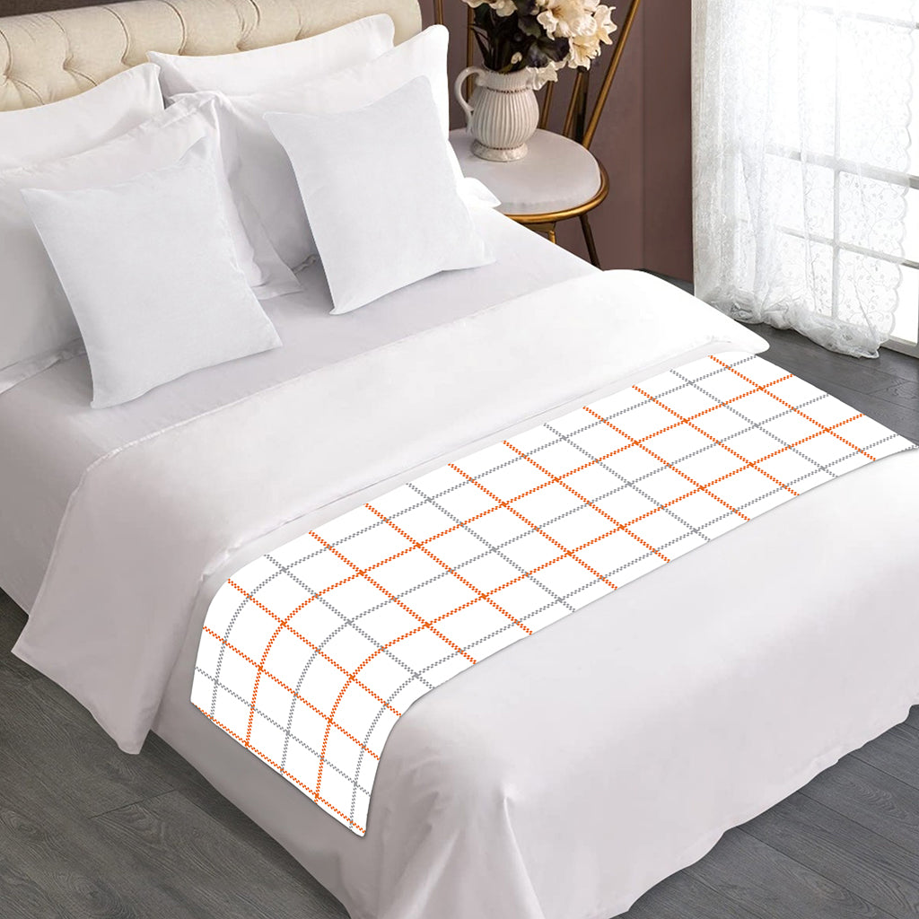 White Halloween Tattersall Pattern Print Bed Runner