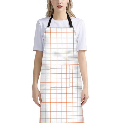White Halloween Tattersall Pattern Print Bib Apron With Pocket