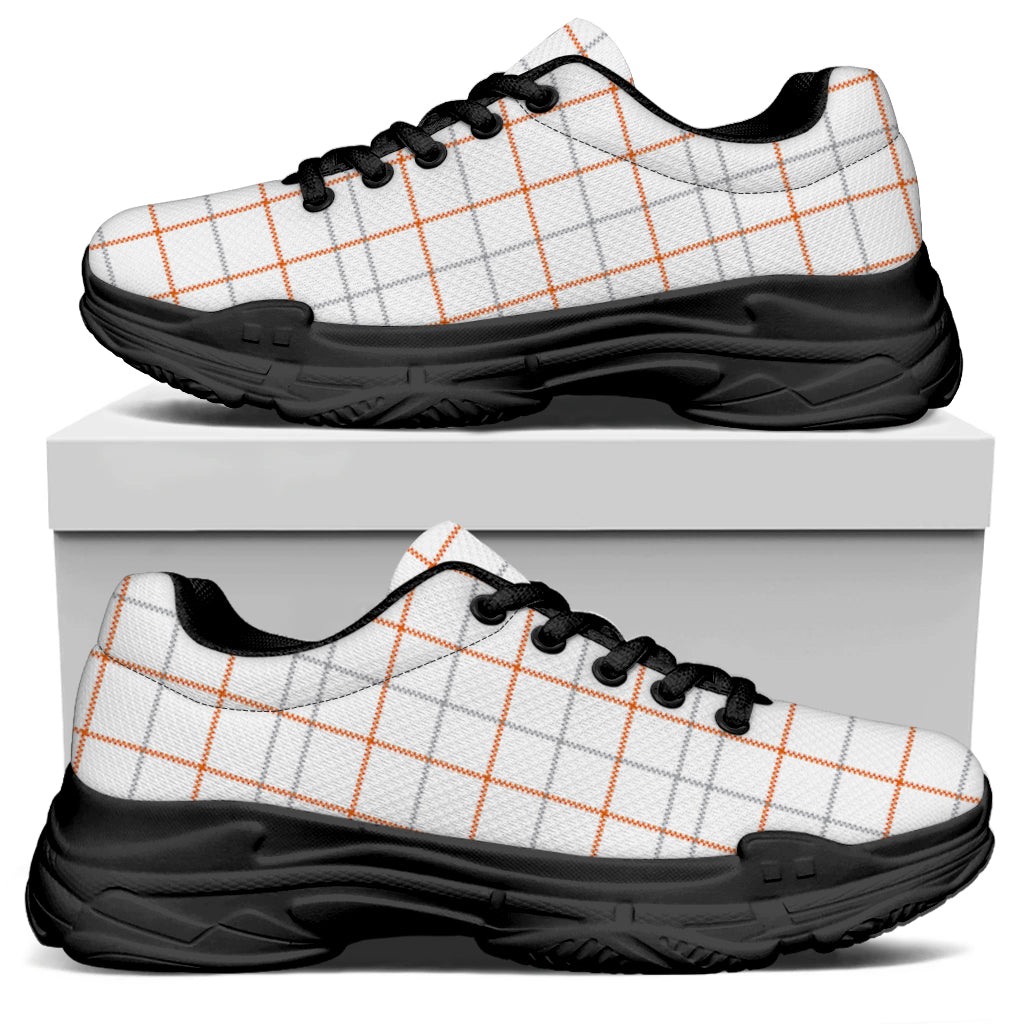 White Halloween Tattersall Pattern Print Black Chunky Shoes