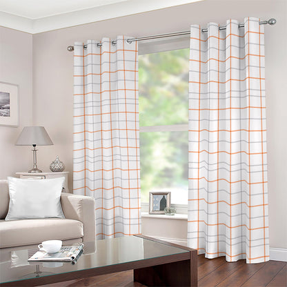 White Halloween Tattersall Pattern Print Blackout Grommet Curtains