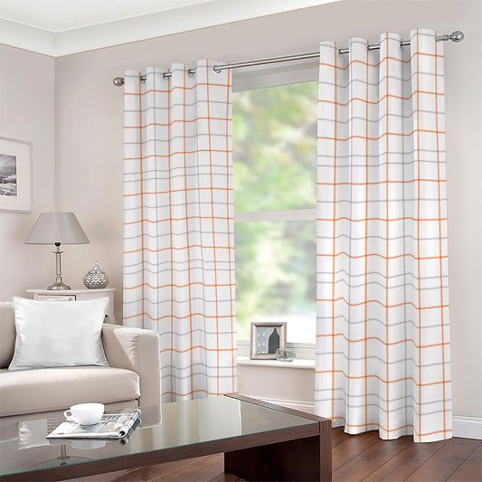 White Halloween Tattersall Pattern Print Blackout Grommet Curtains