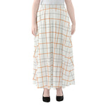 White Halloween Tattersall Pattern Print Chiffon Maxi Skirt