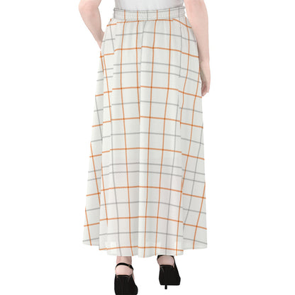White Halloween Tattersall Pattern Print Chiffon Maxi Skirt