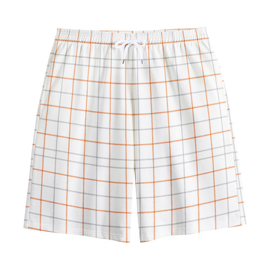 White Halloween Tattersall Pattern Print Cotton Shorts