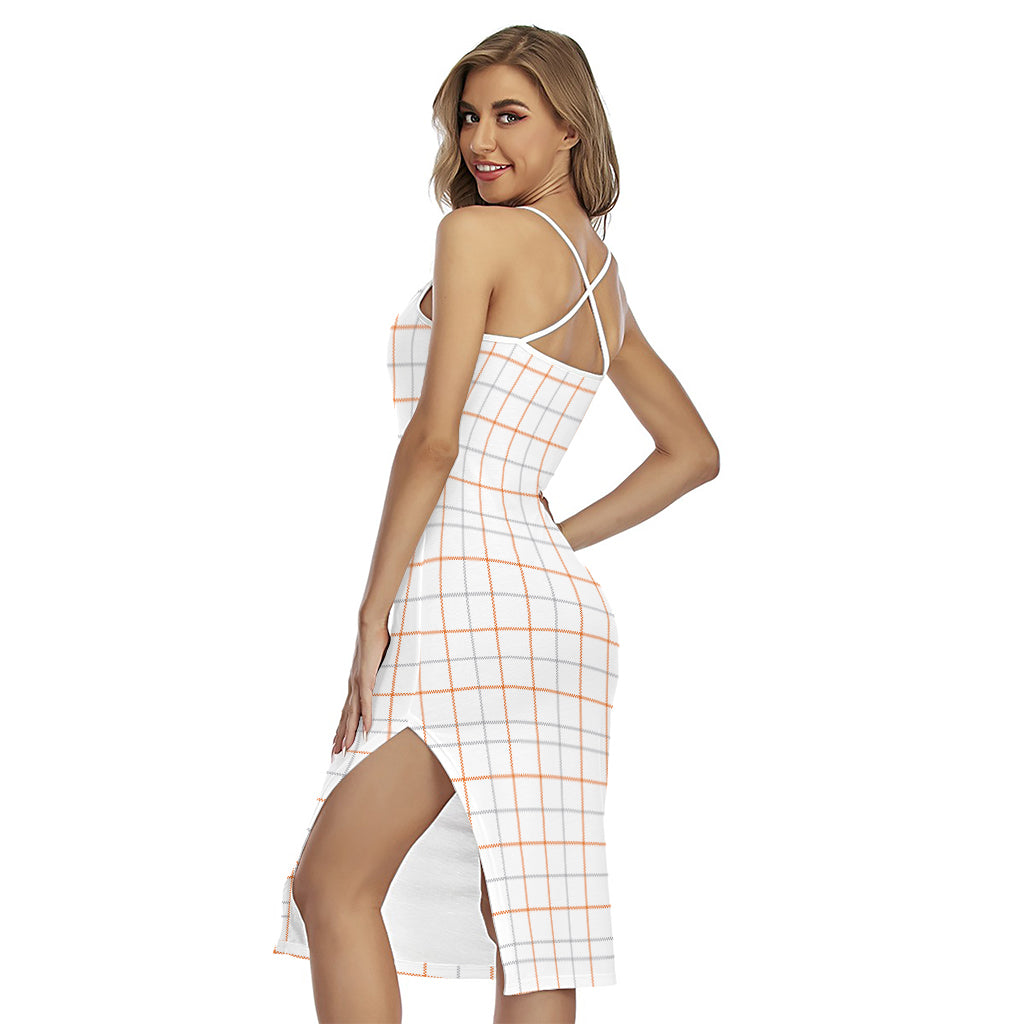White Halloween Tattersall Pattern Print Cross Back Cami Dress