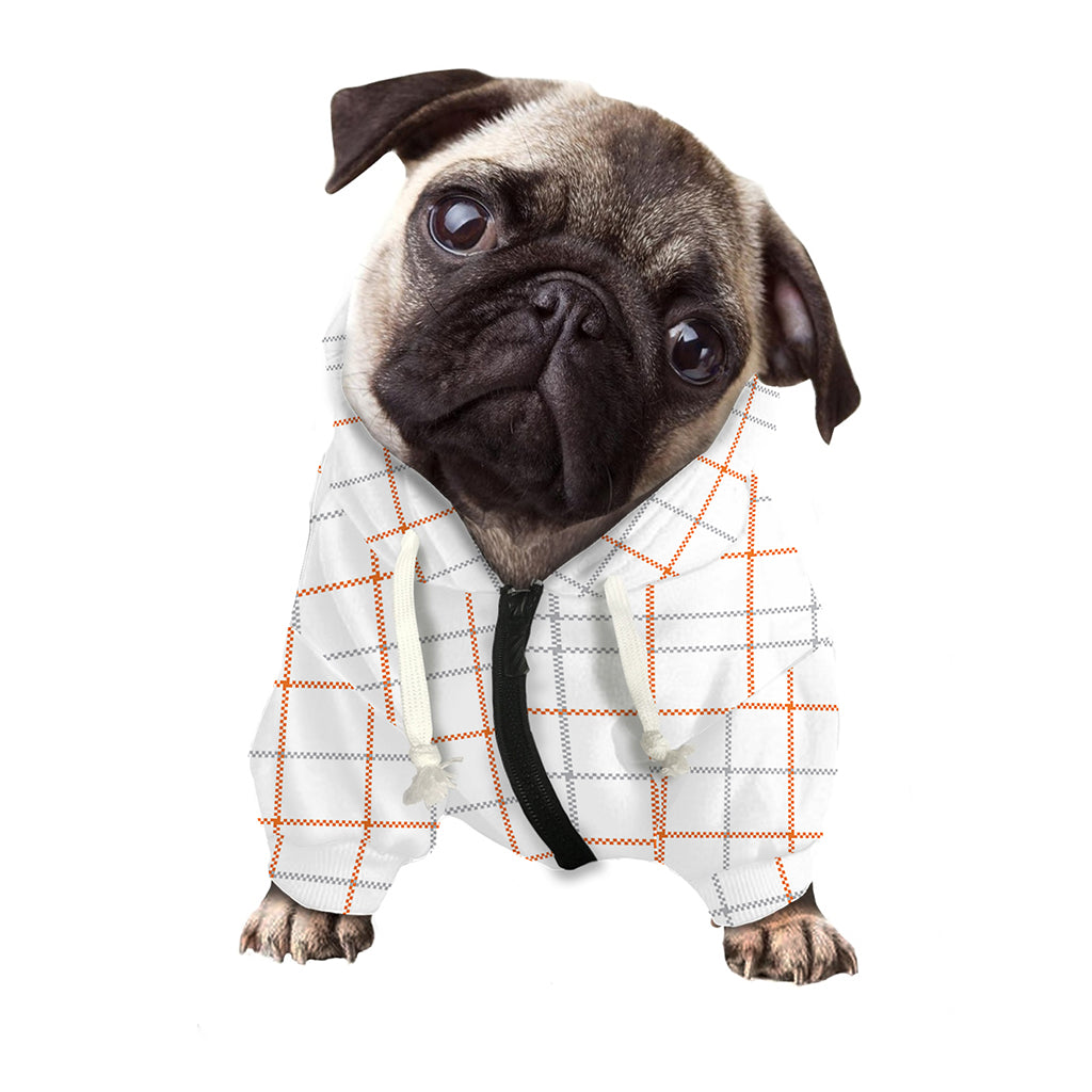 White Halloween Tattersall Pattern Print Dog Zip Up Hoodie