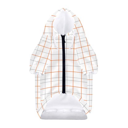 White Halloween Tattersall Pattern Print Dog Zip Up Hoodie