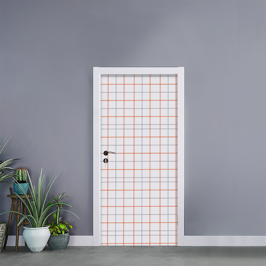 White Halloween Tattersall Pattern Print Door Sticker