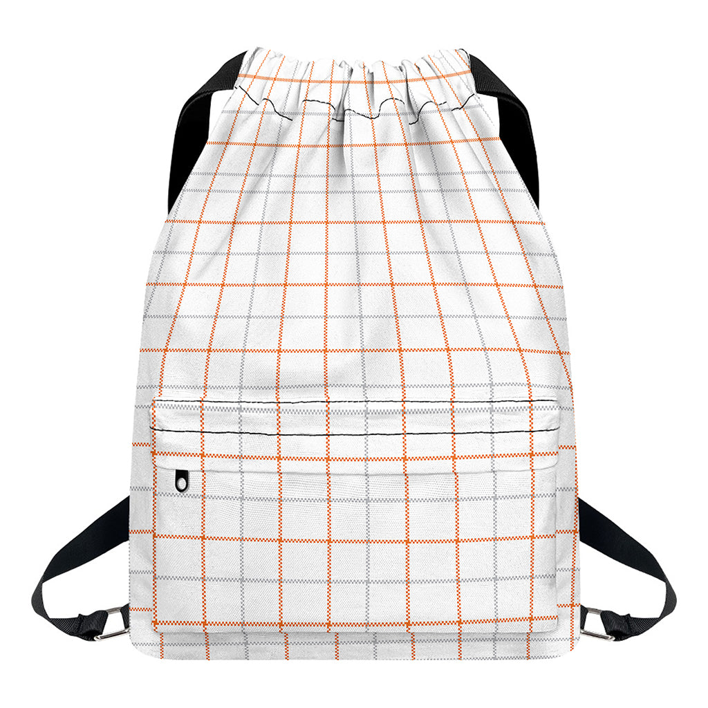 White Halloween Tattersall Pattern Print Drawstring Backpack