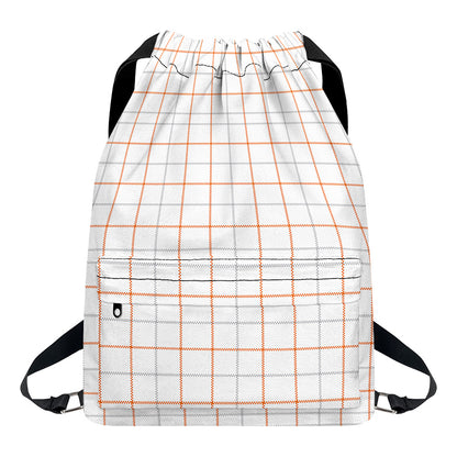 White Halloween Tattersall Pattern Print Drawstring Backpack