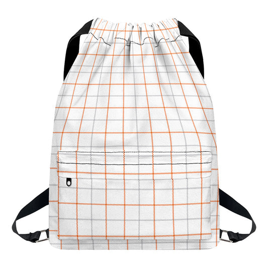 White Halloween Tattersall Pattern Print Drawstring Backpack