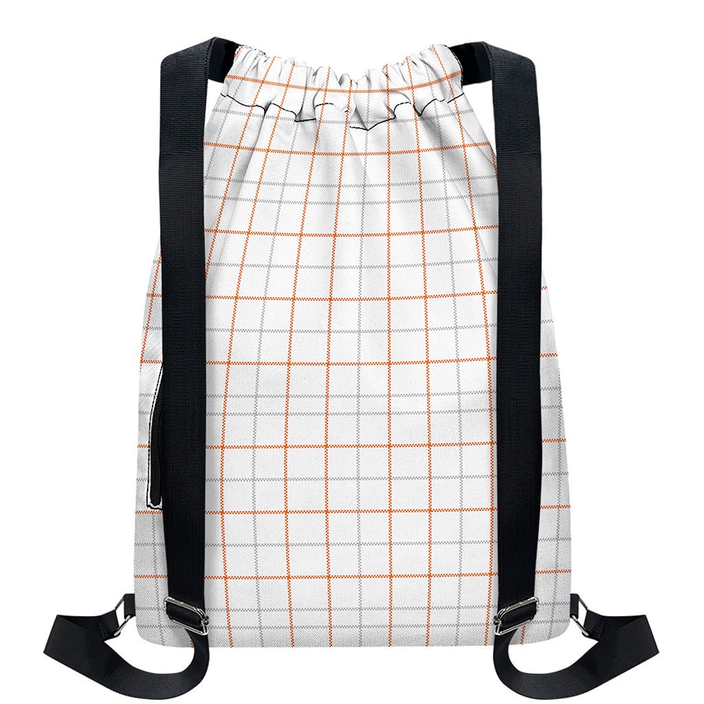 White Halloween Tattersall Pattern Print Drawstring Backpack