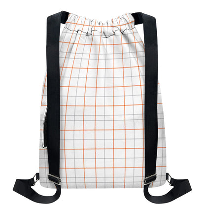 White Halloween Tattersall Pattern Print Drawstring Backpack