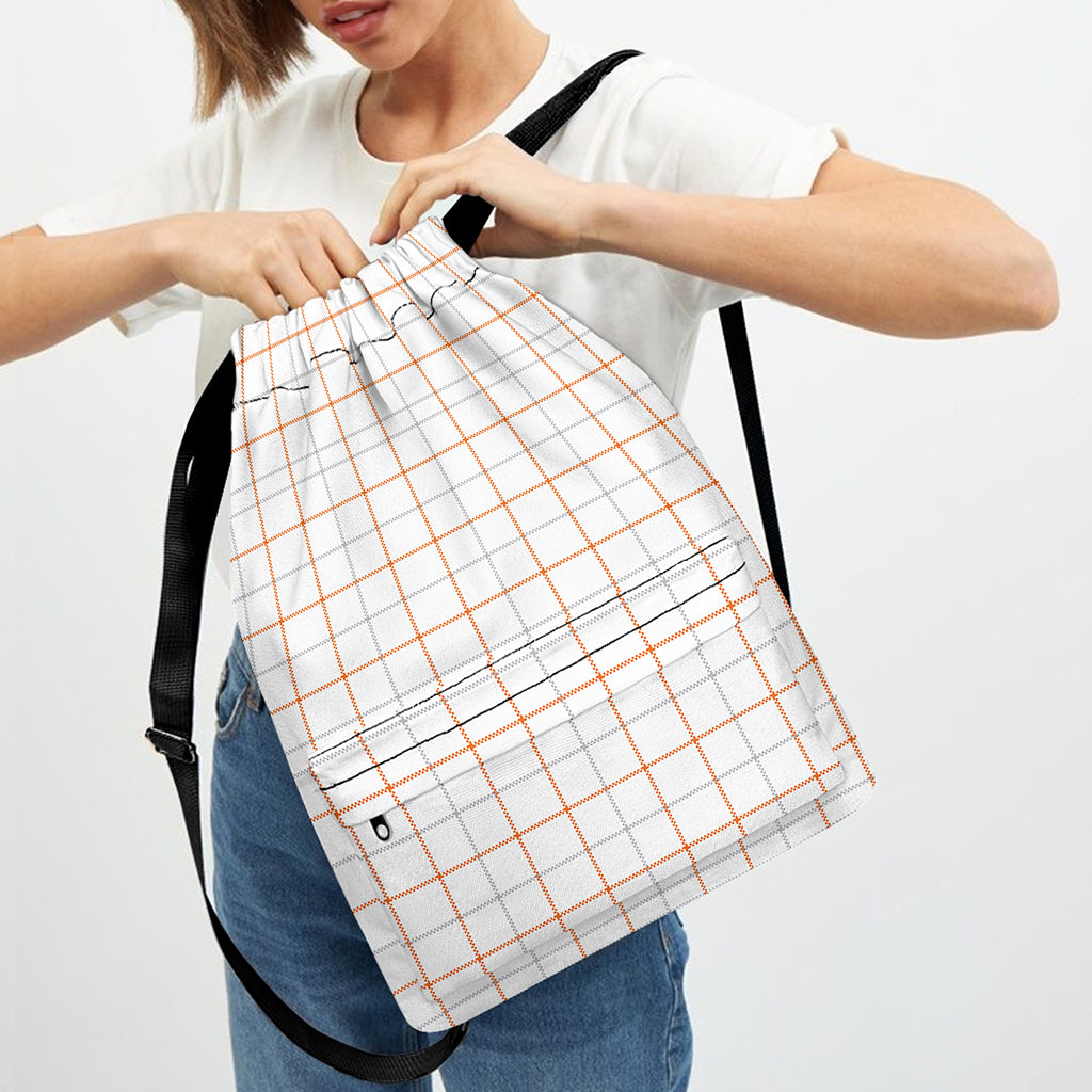 White Halloween Tattersall Pattern Print Drawstring Backpack