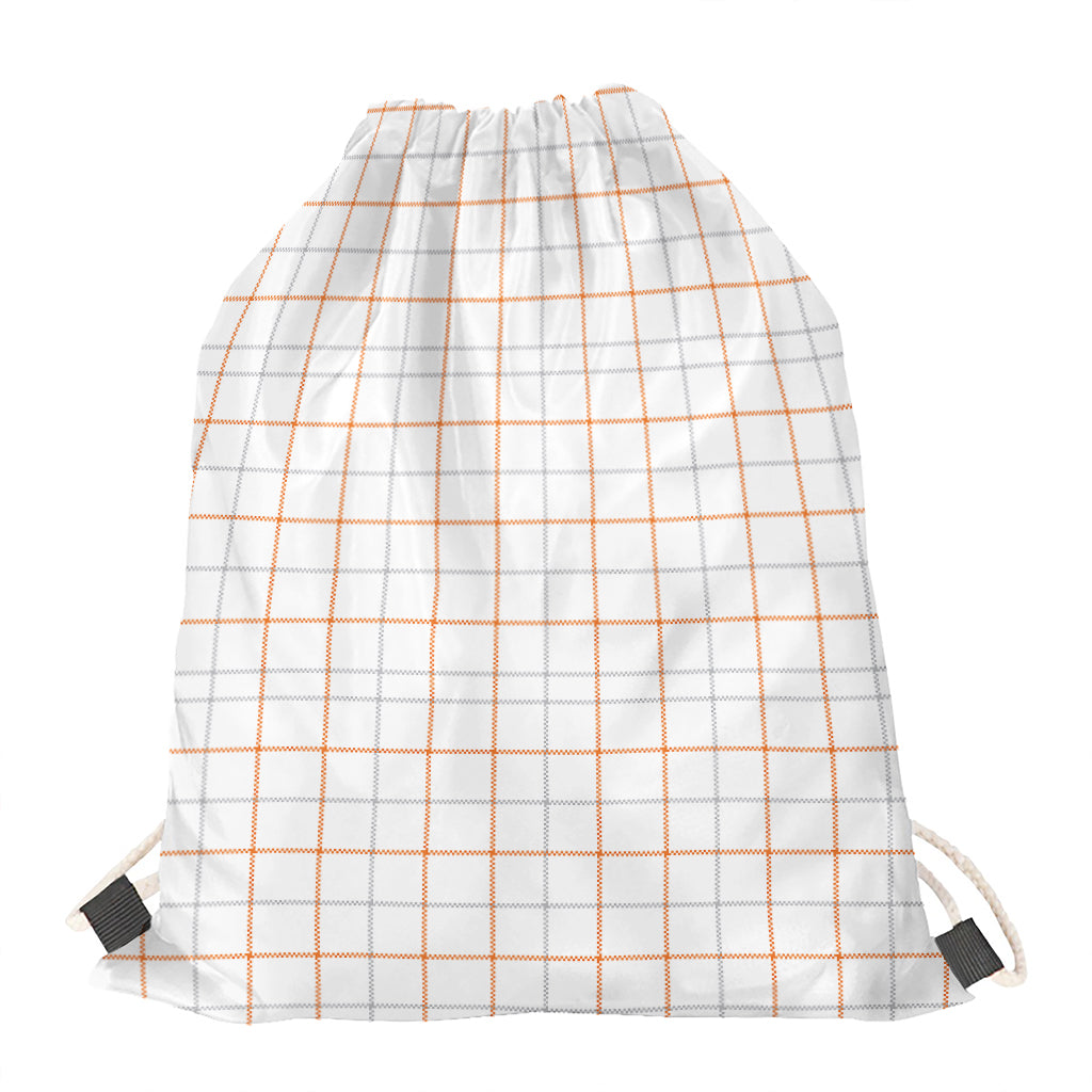 White Halloween Tattersall Pattern Print Drawstring Bag