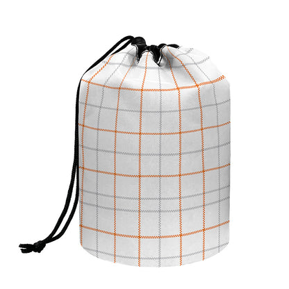 White Halloween Tattersall Pattern Print Drawstring Makeup Bag