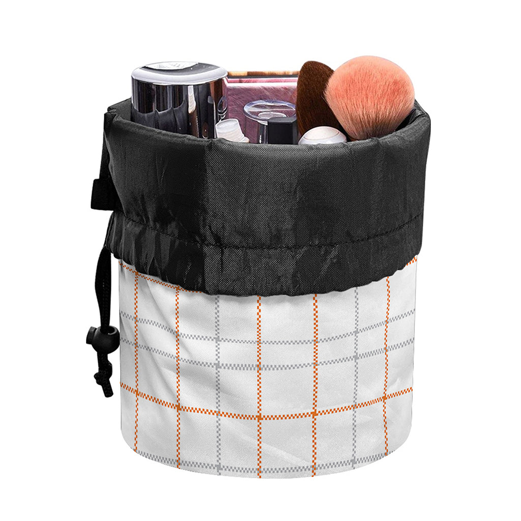 White Halloween Tattersall Pattern Print Drawstring Makeup Bag