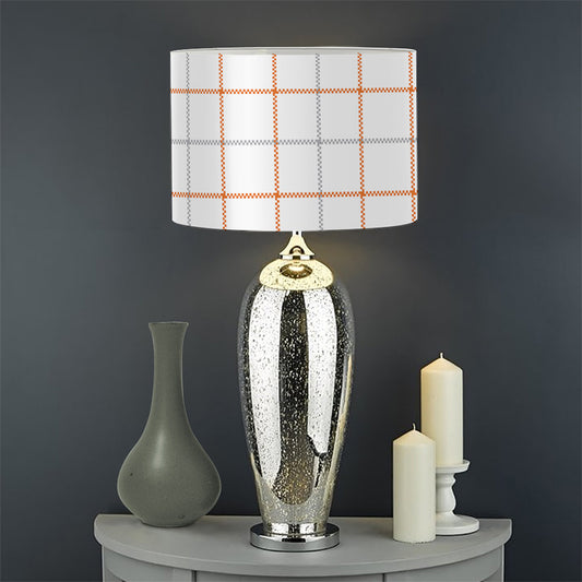 White Halloween Tattersall Pattern Print Drum Lamp Shade