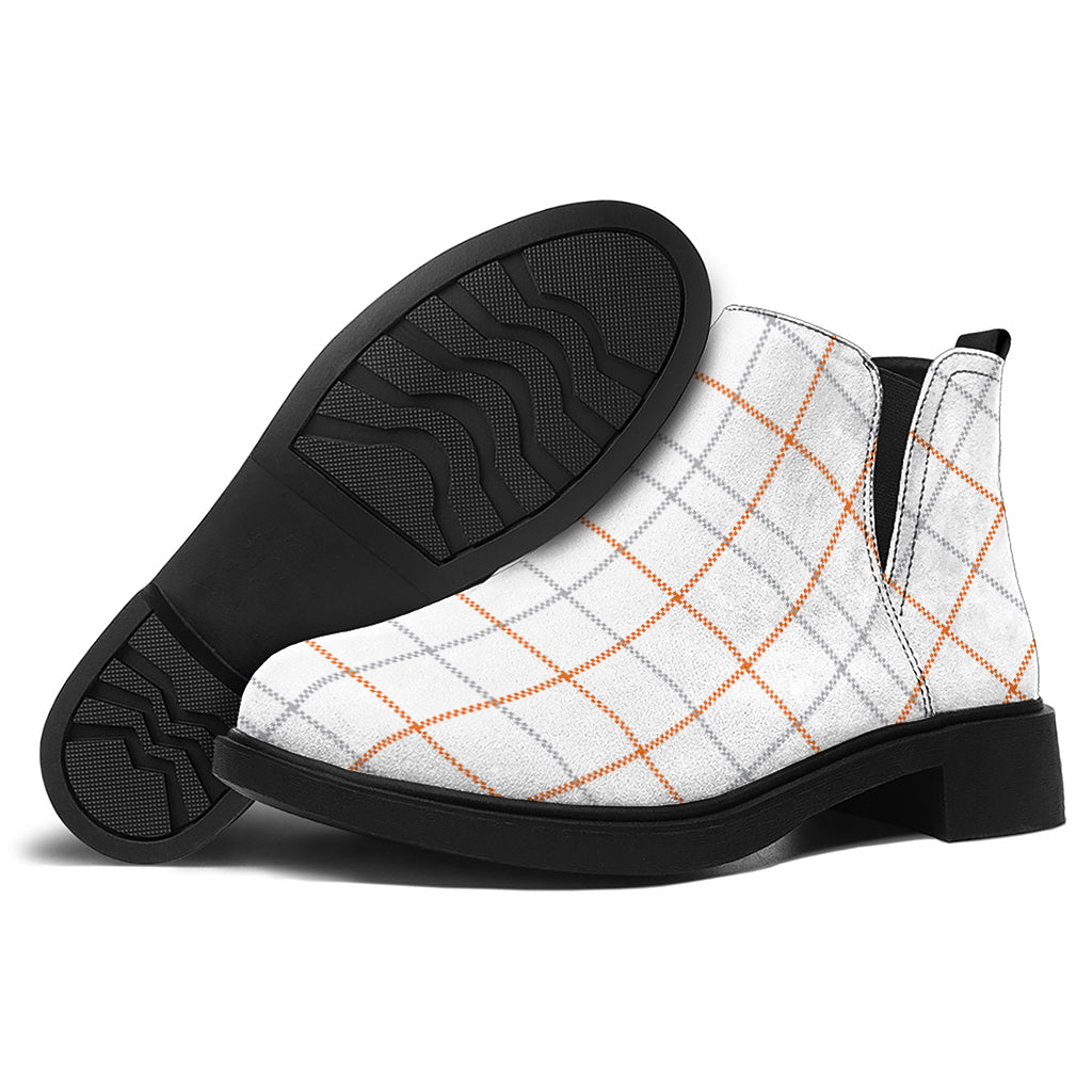 White Halloween Tattersall Pattern Print Flat Ankle Boots