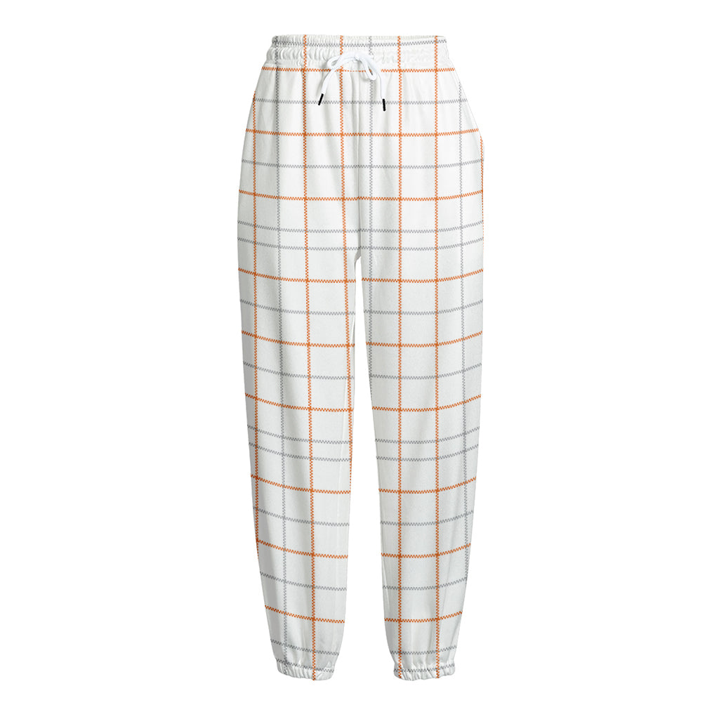 White Halloween Tattersall Pattern Print Fleece Lined Knit Pants