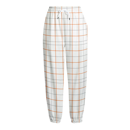 White Halloween Tattersall Pattern Print Fleece Lined Knit Pants