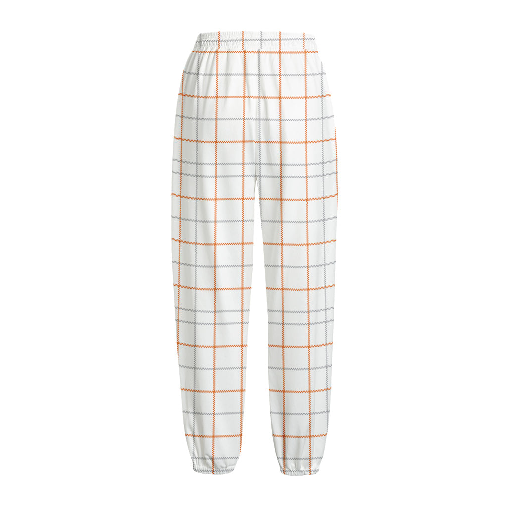 White Halloween Tattersall Pattern Print Fleece Lined Knit Pants