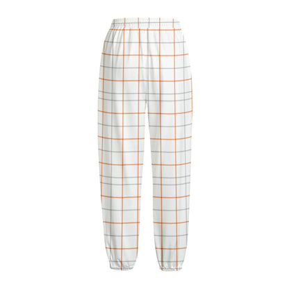 White Halloween Tattersall Pattern Print Fleece Lined Knit Pants