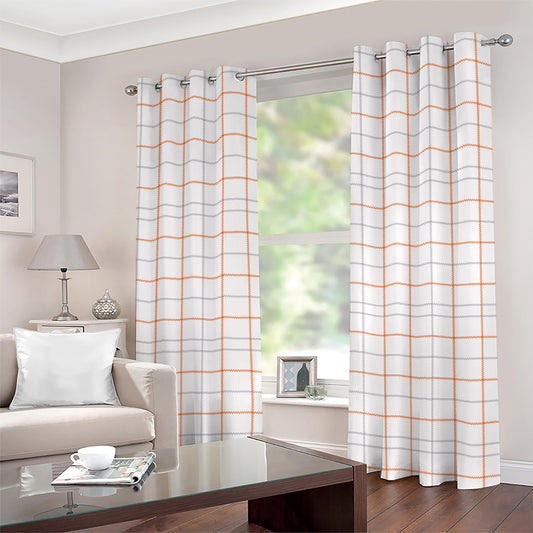 White Halloween Tattersall Pattern Print Grommet Curtains