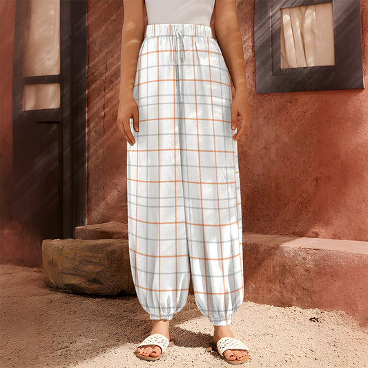 White Halloween Tattersall Pattern Print Harem Pants