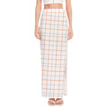 White Halloween Tattersall Pattern Print High Slit Maxi Skirt